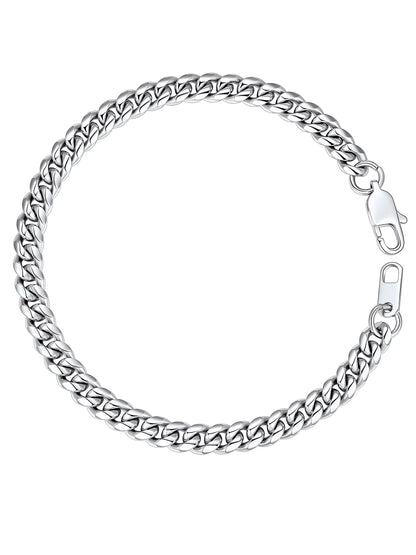 Men Chain Bracelet Cuban Stainless Steel Curb Bracelet 6MM 8.3 Inch Silver Wrist Bracelet Mens Birthday Valentines Day Jewelry Gifts for Him Dad Adults Age