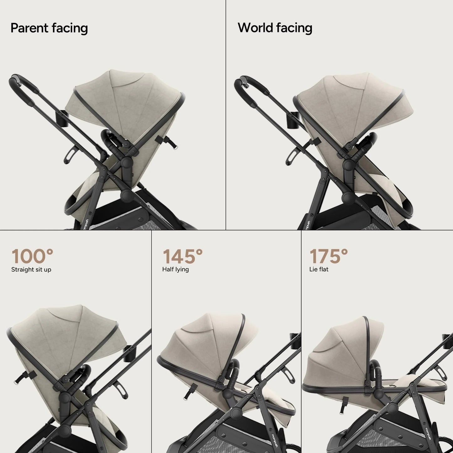 Wiz 2-In-1 Baby Stroller with Bassinet Mode, Reversible Seat and Large Canopy, Khaki, 22.3LB, Unisex